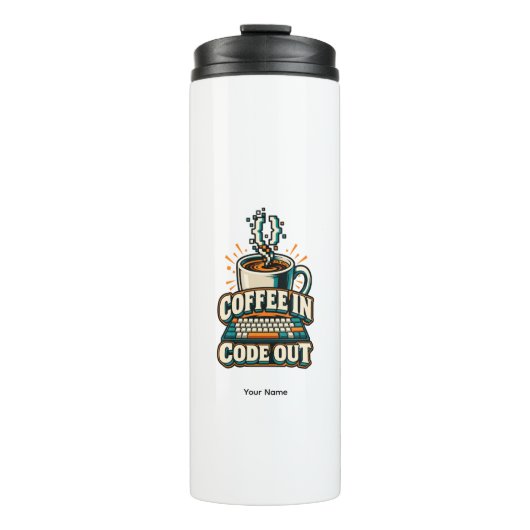 Personalisierter Coffee In Code Out Programmierer  Thermosbecher (Vorderseite)