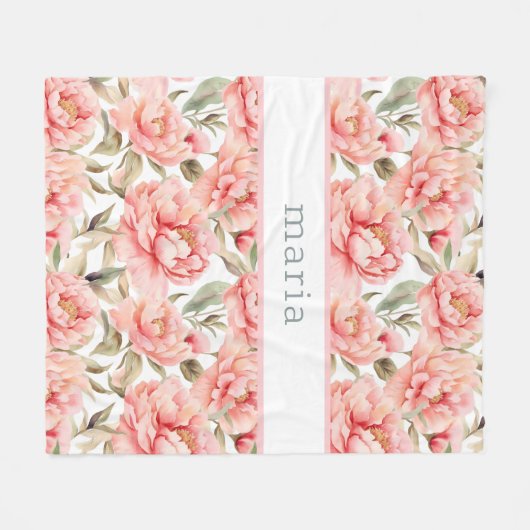 Personalisierter Cogingcore Blush Peony Fleecedecke (Vorderseite (Horizontal))