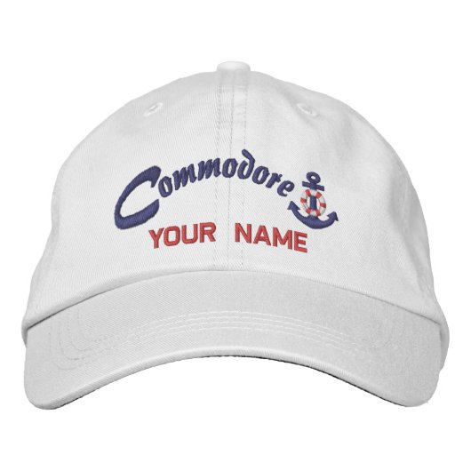 Personalisierter Commodore-Rettungsanker Ihr Name Bestickte Baseballkappe (Vorderseite)