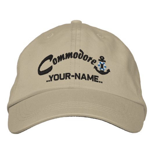 Personalisierter Commodore-Rettungsanker-Name Schw Bestickte Baseballkappe (Vorderseite)