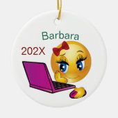 Personalisierter Computer Girl Weihnachtsbaum Keramik Ornament (Vorne)