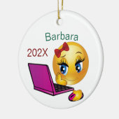 Personalisierter Computer Girl Weihnachtsbaum Keramik Ornament (Links)