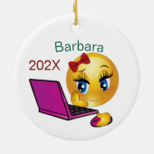 Personalisierter Computer Girl Weihnachtsbaum Keramik Ornament (Hinten)