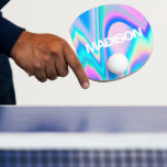 Personalisierter Cooler Niedlicher Name Holographi Tischtennis Schläger<br><div class="desc">Personalisierter Cooler Niedlicher Name Holographic Wave Ping Pong Paddle. Ein abstraktes,  holografisches Rainbow Pastel Wave-Design mit Einhornästhetik und einer modernen und niedlichen Touch von Feen. Fügen Sie Ihren Namen,  wählen Sie Schriftart,  ändern Sie Größe und Position,  fügen Sie Clipart,  Fotos und Formen.</div>
