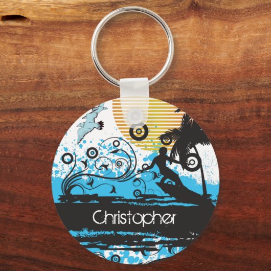 Personalisierter Cooler Surfstrand Surfer Schlüsselanhänger (Vorderseite)