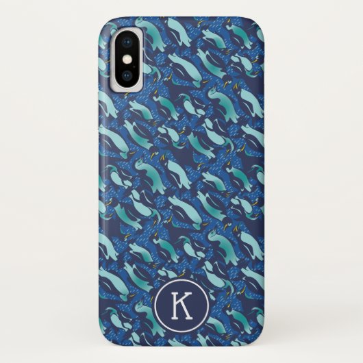 Personalisierter COOLSTER Navy-Allover-Pinguin Case-Mate iPhone Hülle (Rückseite)