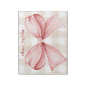 Personalisierter Coquette-Bogen-Gingham-Hintergrun Notizblock (Rotiert)