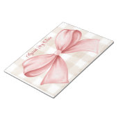 Personalisierter Coquette-Bogen-Gingham-Hintergrun Notizblock (angewinkelt)