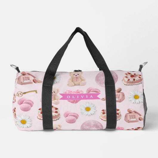 Personalisierter Coquette-Teddybär Rosa Ästhetik Duffle Bag (Vorderseite)