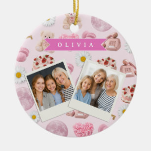 Personalisierter Coquette-Teddybär Rosa Ästhetik Keramik Ornament