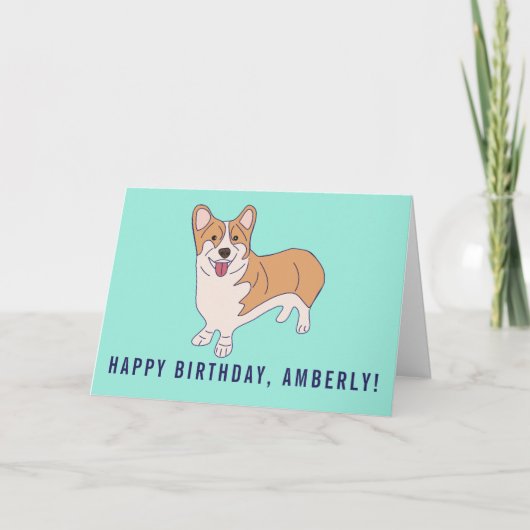 Personalisierter Corgi Hund Minze Grüner Geburtsta Karte (Vorderseite)
