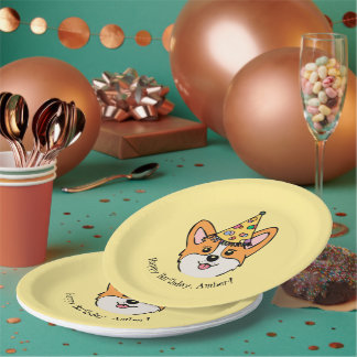 Personalisierter Corgi Theme Kindertag Pappteller