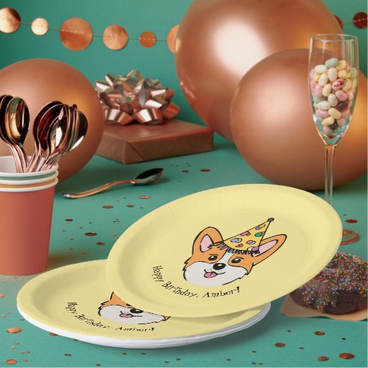 Personalisierter Corgi Theme Kindertag Pappteller (Multi)