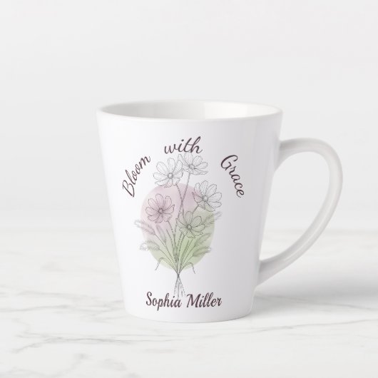 Personalisierter Cosmos Name Botanische Blumen Milchtasse (Rechts)