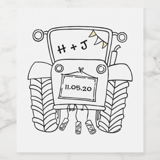 Personalisierter Country Wedding Traktor Weinetikett (Einzelnes Label)