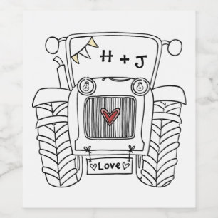 Personalisierter Country Wedding Traktor Weinetikett
