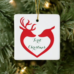 Personalisierter Coupons 1. Weihnachtsfest Hirsch Keramikornament