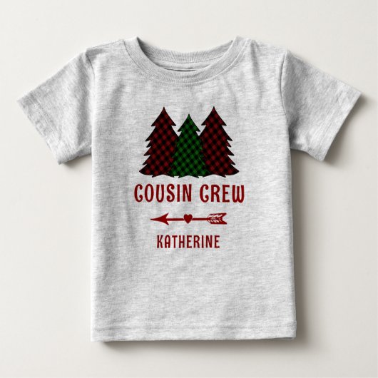 Personalisierter Cousin Crew Karierte Weihnachtsbä Baby T-shirt (Vorderseite)