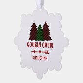 Personalisierter Cousin Crew Karierte Weihnachtsbä Ornament Karte (Linke Ecke)