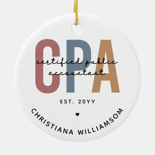 Personalisierter CPA-zertifizierter öffentlicher W Keramik Ornament (Hinten)