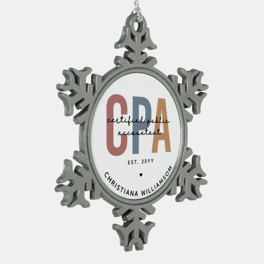 Personalisierter CPA-zertifizierter öffentlicher W Schneeflocken Zinn-Ornament (Links)