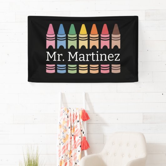 Personalisierter Crayon Lehrer Name Niedlich Back Banner (Insitu)