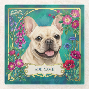 Personalisierter Creme-Französische-Bulldogge-Teal Glasuntersetzer