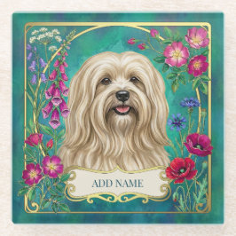 Personalisierter cremefarbener Lhasa Apso Blumen G Glasuntersetzer