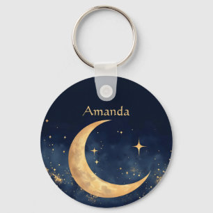 Personalisierter Crescent Moon und Stars Night Sky Schlüsselanhänger