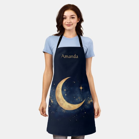 Personalisierter Crescent Moon und Stars Night Sky Schürze (Getragen)