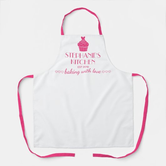 Personalisierter Cupcake Baking mit Liebe weiß Schürze (Vorderseite)