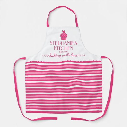 Personalisierter Cupcake-Name Backen mit Liebe Str Schürze (Vorderseite)