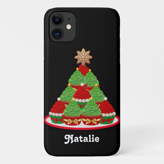 Personalisierter Cupcake Weihnachtsbaum Rot und Gr Case-Mate iPhone Hülle (Rückseite)