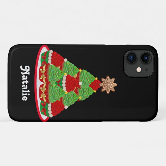 Personalisierter Cupcake Weihnachtsbaum Rot und Gr Case-Mate iPhone Hülle (Rückseite (Horizontal))