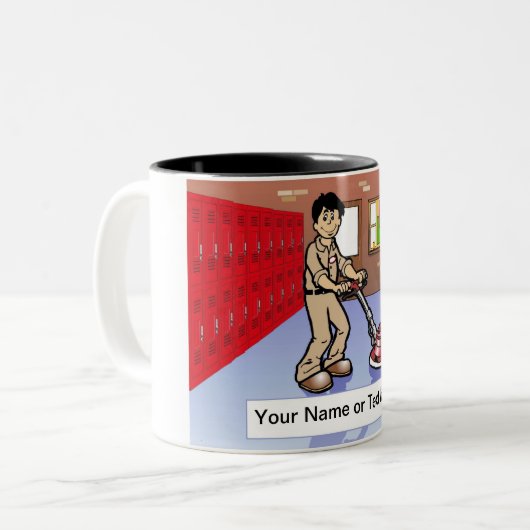 Personalisierter Custodian - Männlicher Cartoon Zweifarbige Tasse (Vorderseite Links)