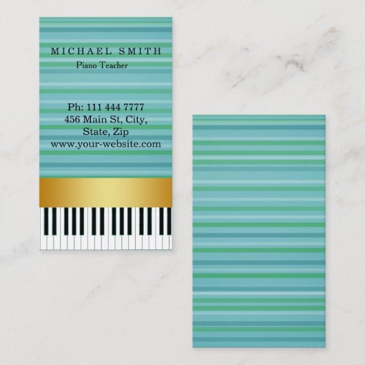 Personalisierter Custom Gold Strip Piano Lehrer Visitenkarte (Vorne/Hinten)