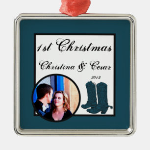 Personalisierter Custom Western Blue Cowboy Boots  Silbernes Ornament