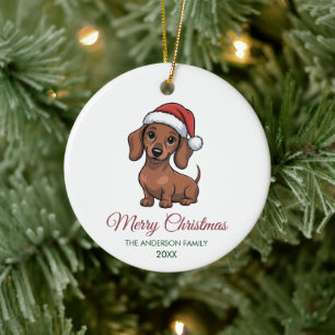 Personalisierter Dachshund in Santa-Hut Weihnachte Keramik Ornament