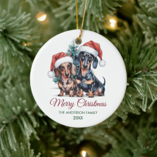 Personalisierter Dachshund in Santa-Hut Weihnachte Keramik Ornament