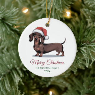 Personalisierter Dachshund in Weihnachtsmann-Hut W Keramik Ornament