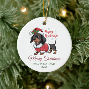 Personalisierter Dachshund in Weihnachtsmann-Hut W Keramik Ornament