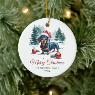 Personalisierter Dachshund in Weihnachtsmannmütze Keramik Ornament