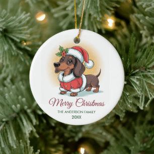 Personalisierter Dachshund in Weihnachtsmannmütze Keramik Ornament