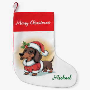 Personalisierter Dachshund in Weihnachtsmannmütze Kleiner Weihnachtsstrumpf