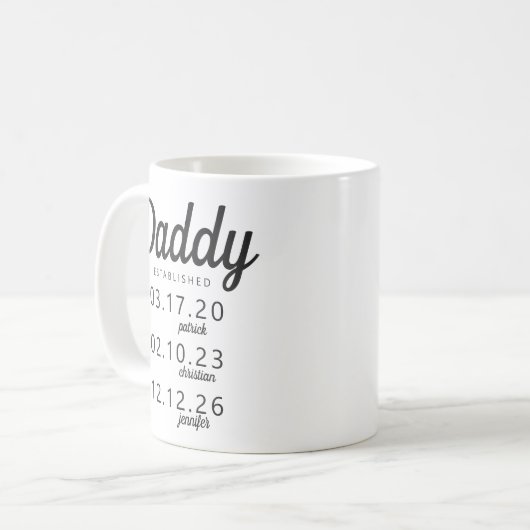 Personalisierter Daddy als Geburtsname des Kindes Kaffeetasse (Vorderseite Links)