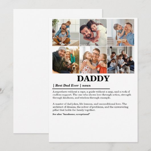 Personalisierter Daddy Definition 6 FotoCollage Feiertagskarte (Vorne/Hinten)