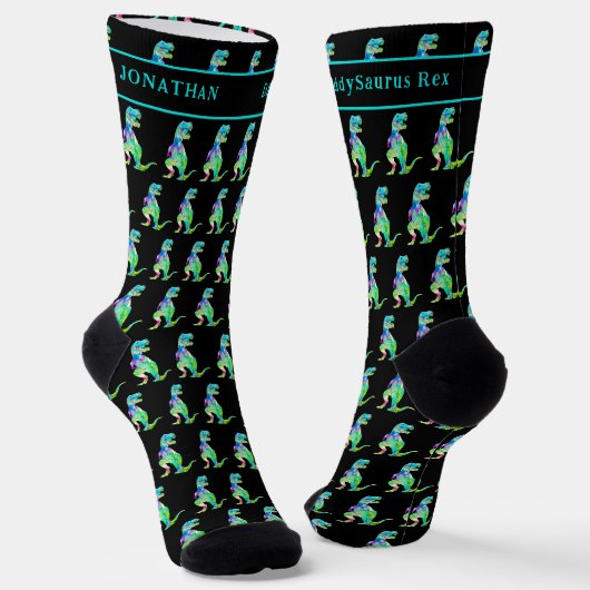Personalisierter Daddy saurus Lustiger Papa Dinosa Socken (Gewinkelt)
