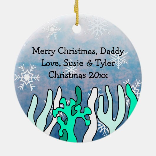 Personalisierter Daddy Shark und Snowflake Keramik Ornament (Hinten)
