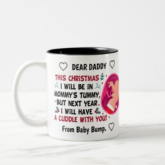 Personalisierter Daddy to be from Bump Christmas 2 Zweifarbige Tasse (Links)