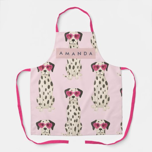 Personalisierter Dalmatiner Hund mit rosa Herzbril Schürze (Vorderseite)